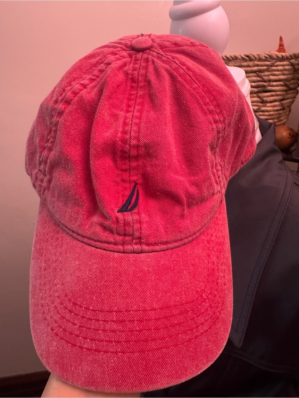 Nautica Red Distressed Cotton Baseball Cap with Navy Logo